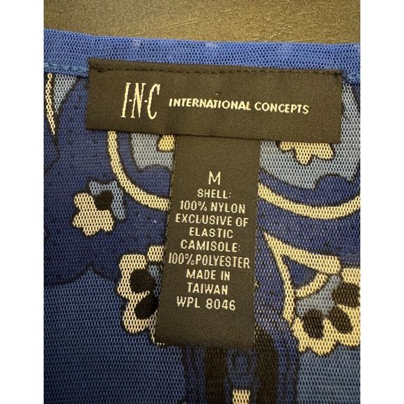 INC Blue Studded Print Batwing Sleeves Nylon Top Sz M - Picture 14 of 15